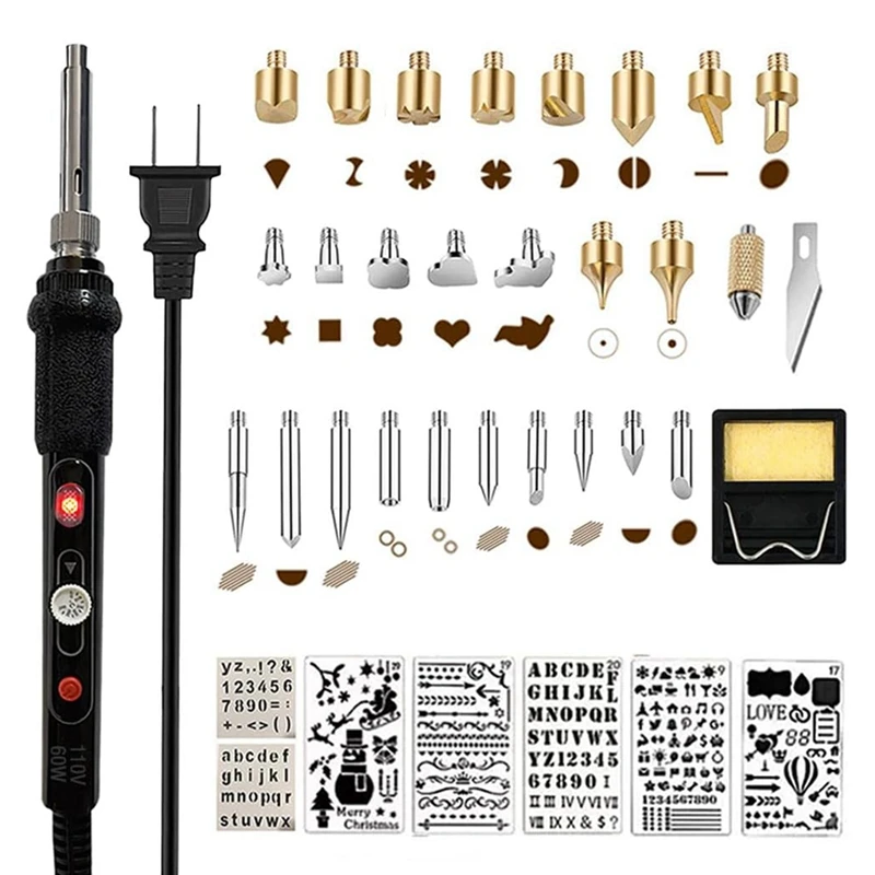 Conjunto de ferramentas profissional a lenha, caneta com temperatura ajustável, 200-450 °C, plug EUA