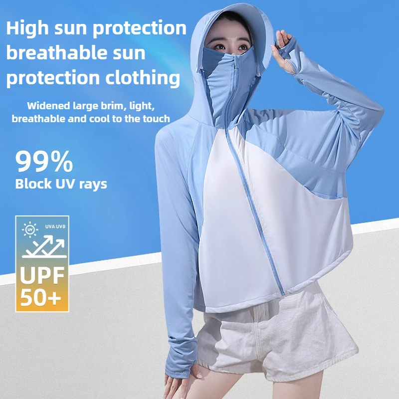 

2025 New Summer Dress Woman Breathable Mesh Ice Silk Sun-protective Clothing UV-blocking Sunshade T-shirt Women's Summer Dress