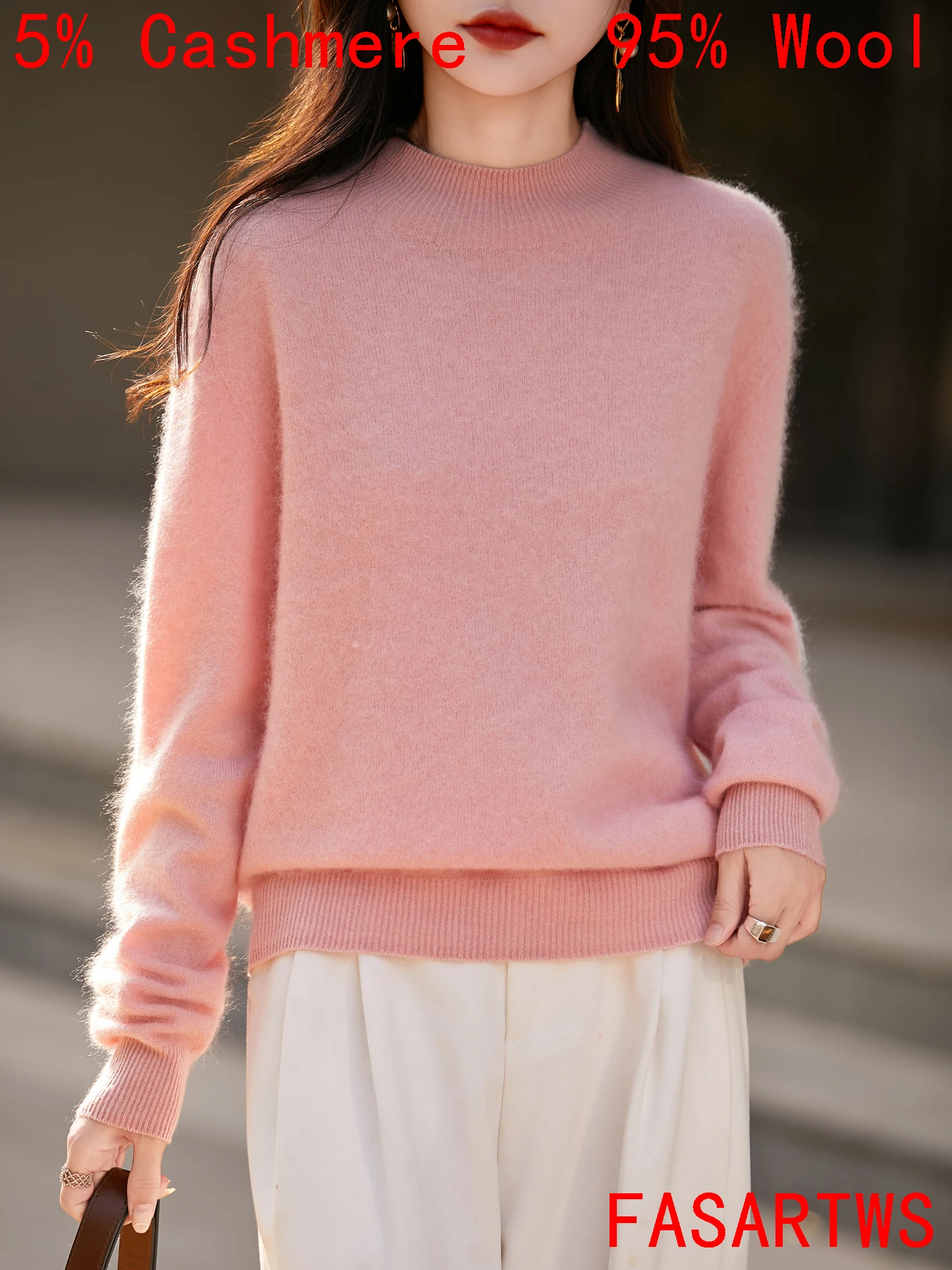 Autunno Inverno New Chic Maglione di cashmere Donna Mezza altezza Collo di lana Maglia a maniche lunghe Pullover Soffice High-end Morbido FashionTop