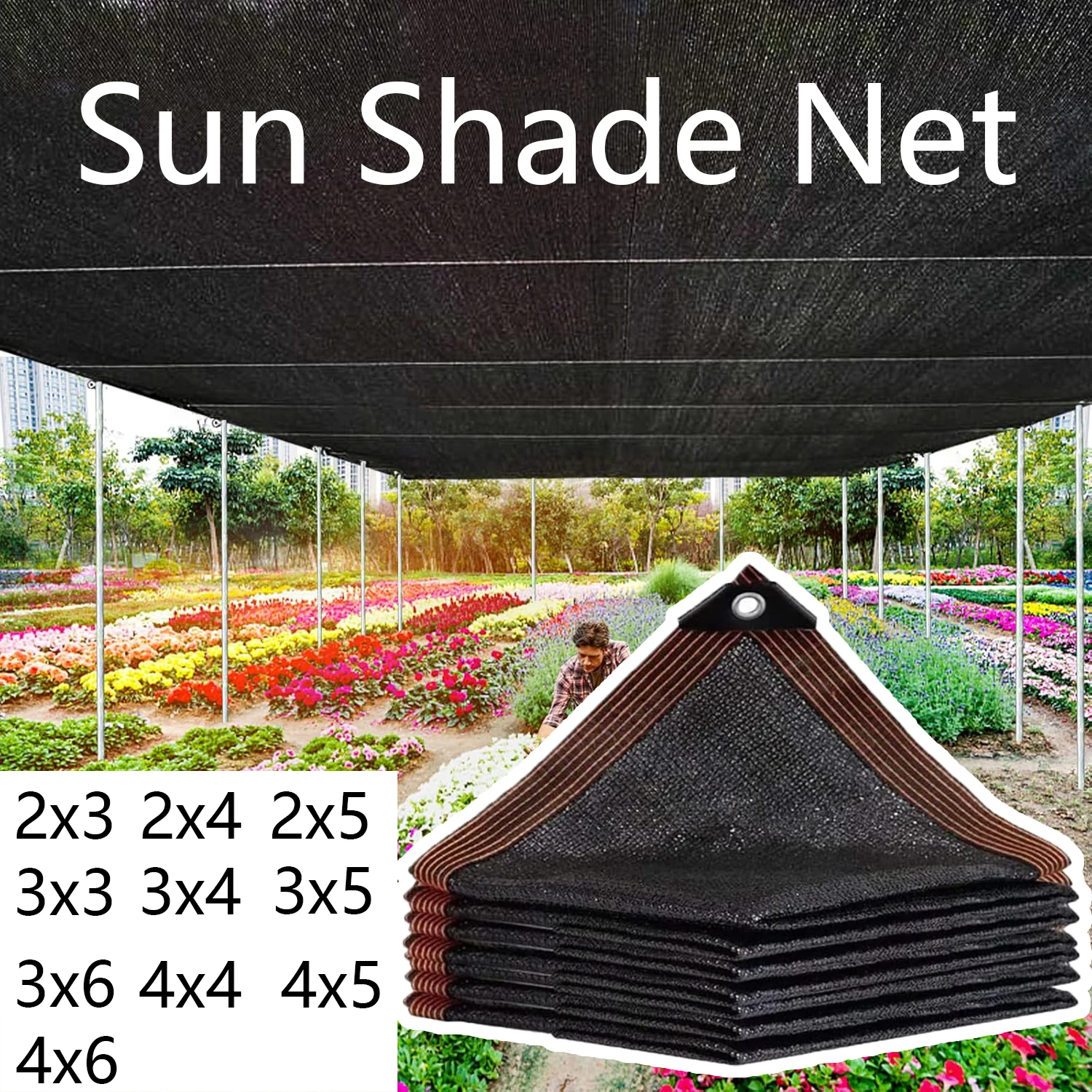Black Sun Shade Net 90% UV Block, Outdoor Garden Patio Plant Shade Cloth with Grommets, Pergola Canopy Cover for Greenhouse Lawn