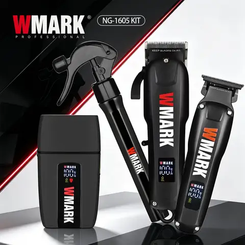 WMARK Professional Hair Clippers Rechargeable Hair Trimmer Adjustable Barber Suit 4in1 Grooming Kit Clippers for Man NG-1605 Kit