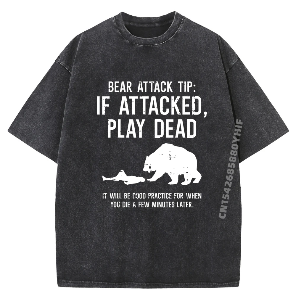 

Забавные футболки для кемпинга Bear Attack Tip, последняя молодежная футболка из чистого хлопка с короткими рукавами и графикой Geek, потертая футболка с надписью