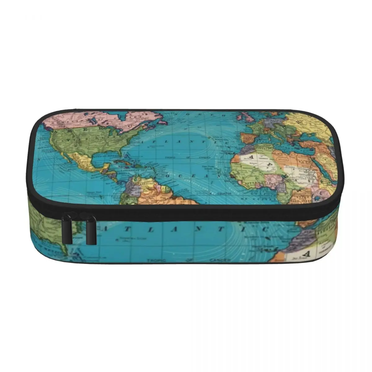 Vintage Map Print Pencil Case The World 1897 Cute Large Zipper Pencil Box Elementary School Girls Boys Pen Organizer