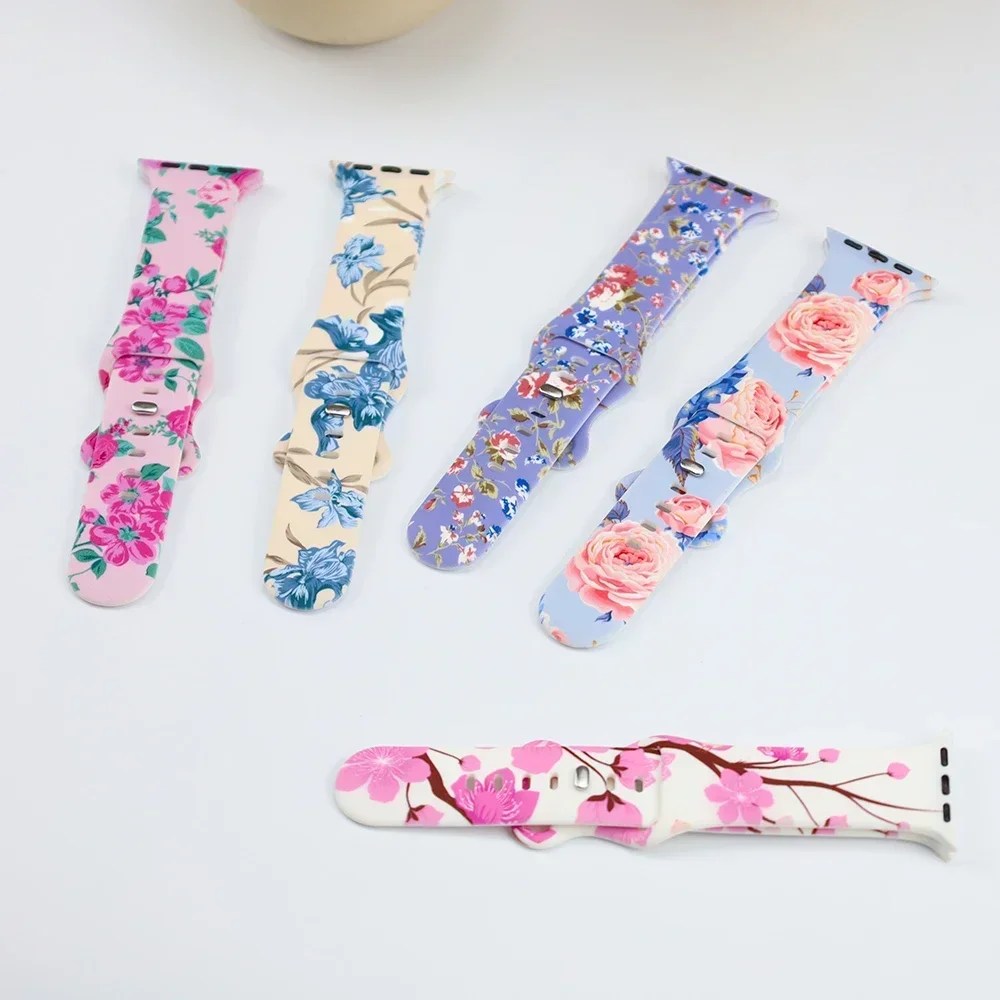 Strap for Apple Watch Ultra Band 46mm 49mm 45mm 44mm 42mm 41mm 40mm Floral Printed Sport Silicone Bracelet IWatch 10 9 8 7 6 5 4 image 6