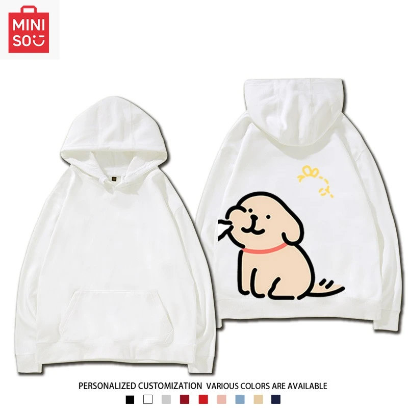 

MINISO co-branded Maltese printed hoodie with hood loose cartoonish multi-functional casual and cute girl