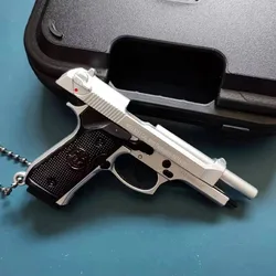 Alloy 1:3 Scale 92F Mini Pistol Model Keychain Mini Toy Gun Weapon Model Metal Keychain for Adult Kids Christmas Gift