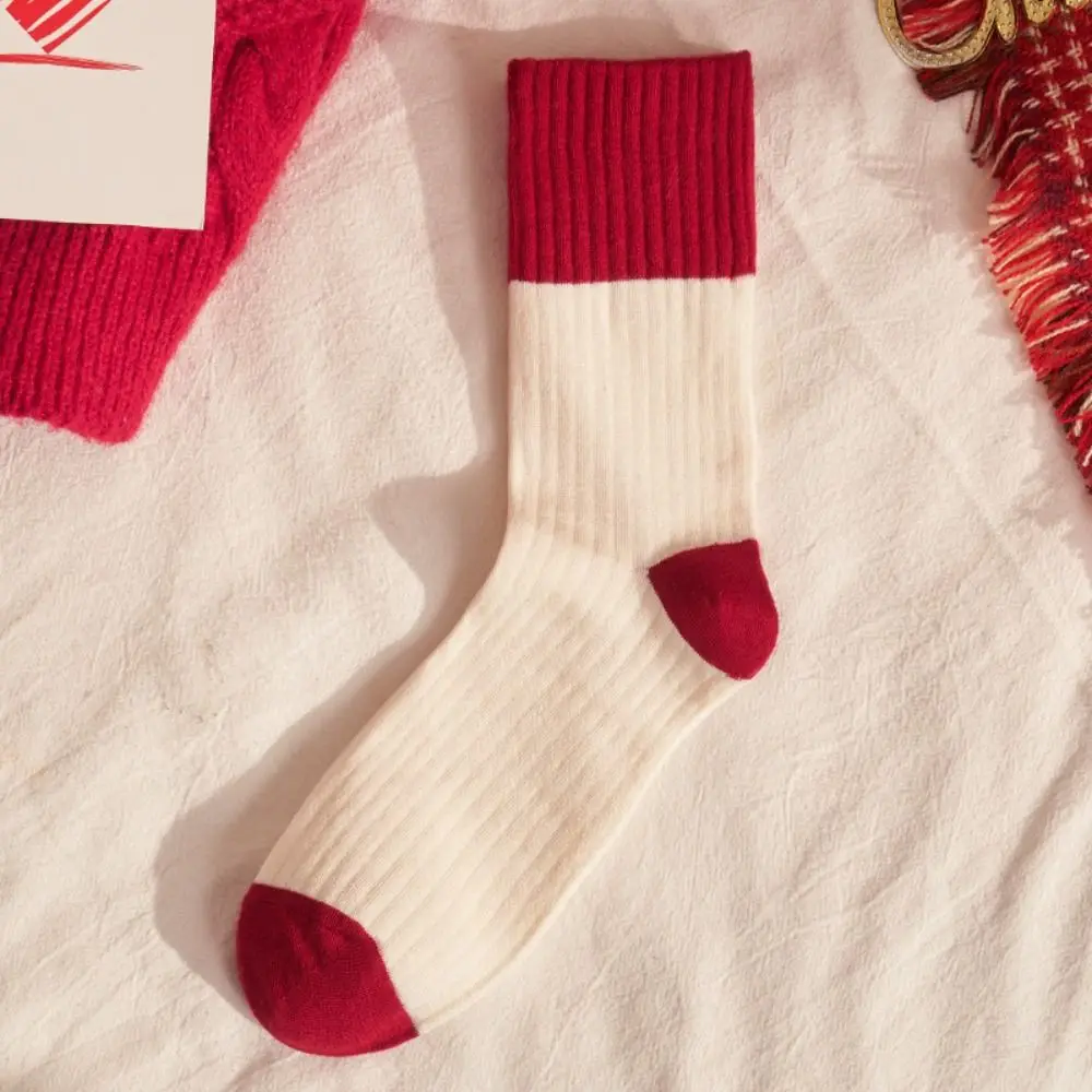 Cute Striped New Year Red Socks Cotton Breathable Mid Tube Socks Female Hosiery Sleeping Good Luck Socks Zodiac Year