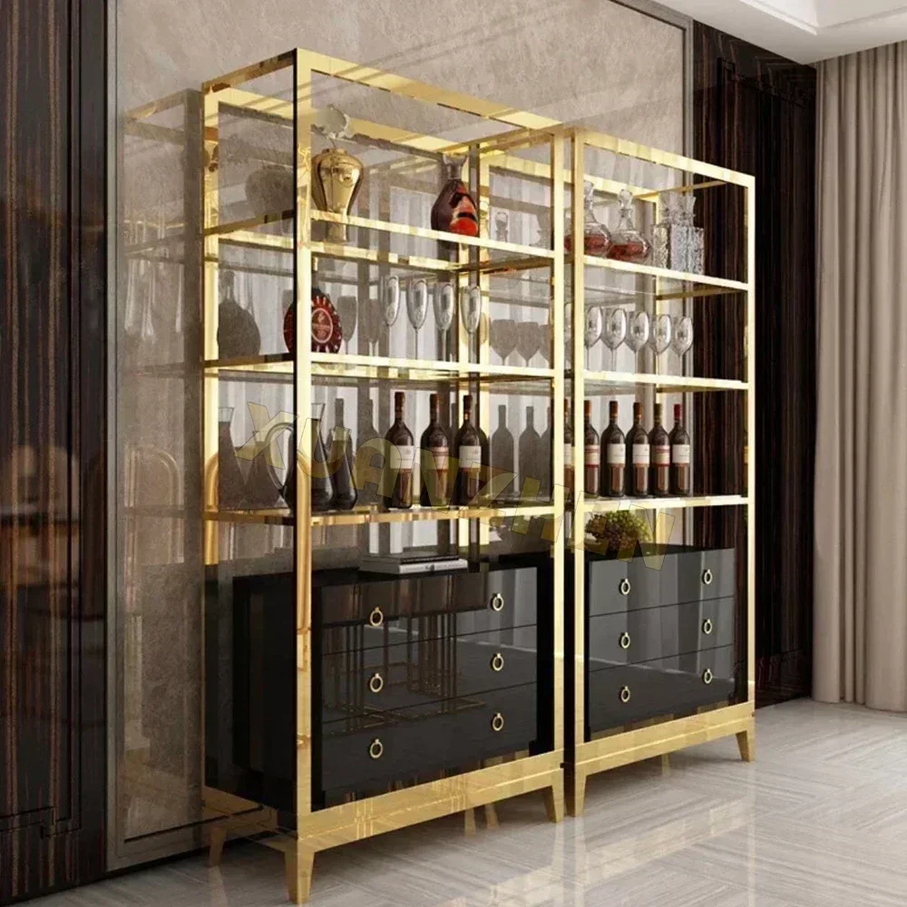 

Living Room Furniture Metal Stainless Steel Wine Racks Storage Cabinet Glass Rack Cooler Luxury Wine Cabinet With Drawers