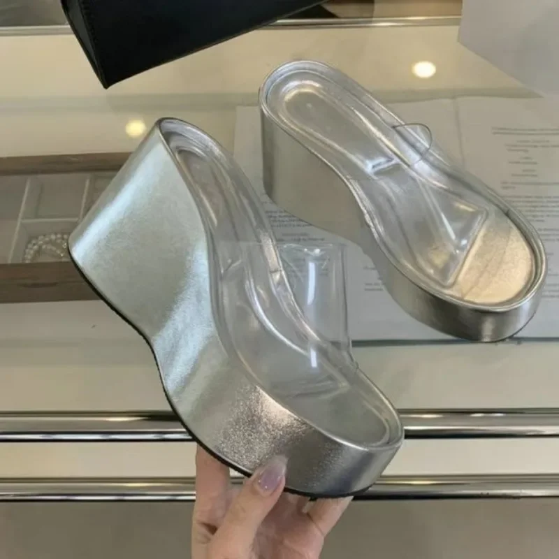 

PVC Transparent Wedges Platform Sandals High Heeled Summer 2024 Fashion Women's Slippers Thick Sole Beach Shoes Mujer