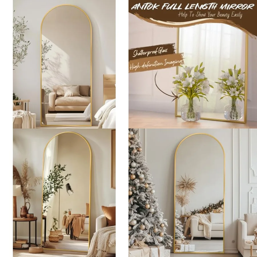 

Arched Full Length Mirror, 56"x14" Gold Metal Frame Floor Mirror for Bedroom Living Room, Freestanding/Wall Mount/Leaning