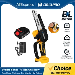 Drillpro 6 Inch Brushless Chainsaw Cordless Electric Chain Saw Woodworking Cutter Pruning Logging Power Tool For Makita Battery