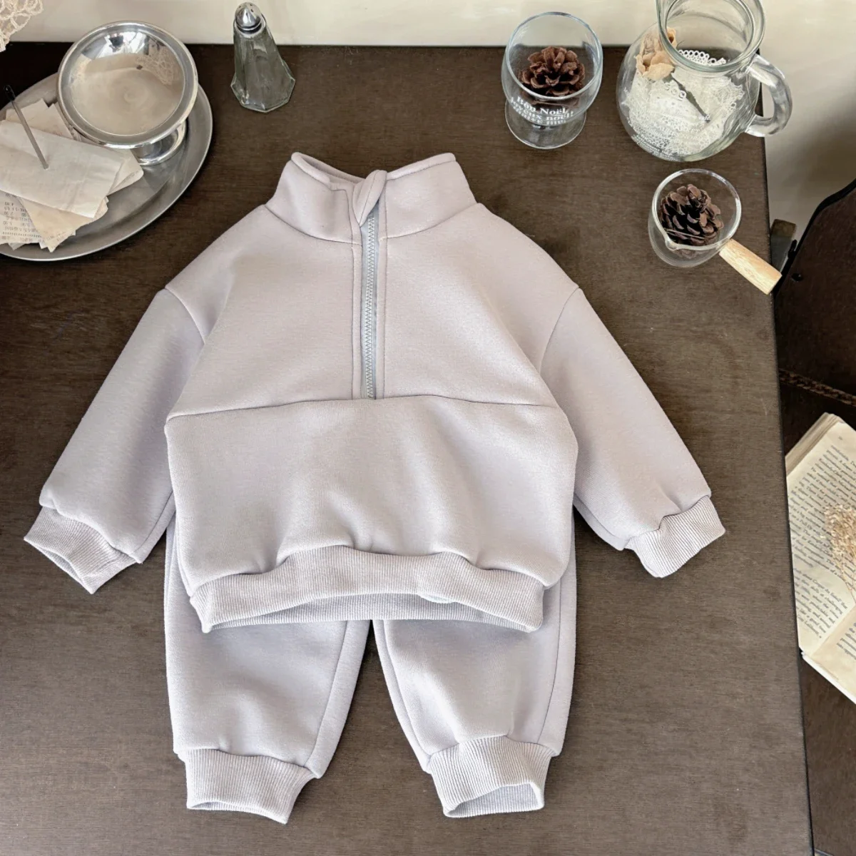 طفل رضيع بسيط الصلبة طويلة الأكمام البلوز + السراويل الرياضية الطويلة الخريف الشتاء ملابس الأطفال الحرارية 0-3 سنوات #3
