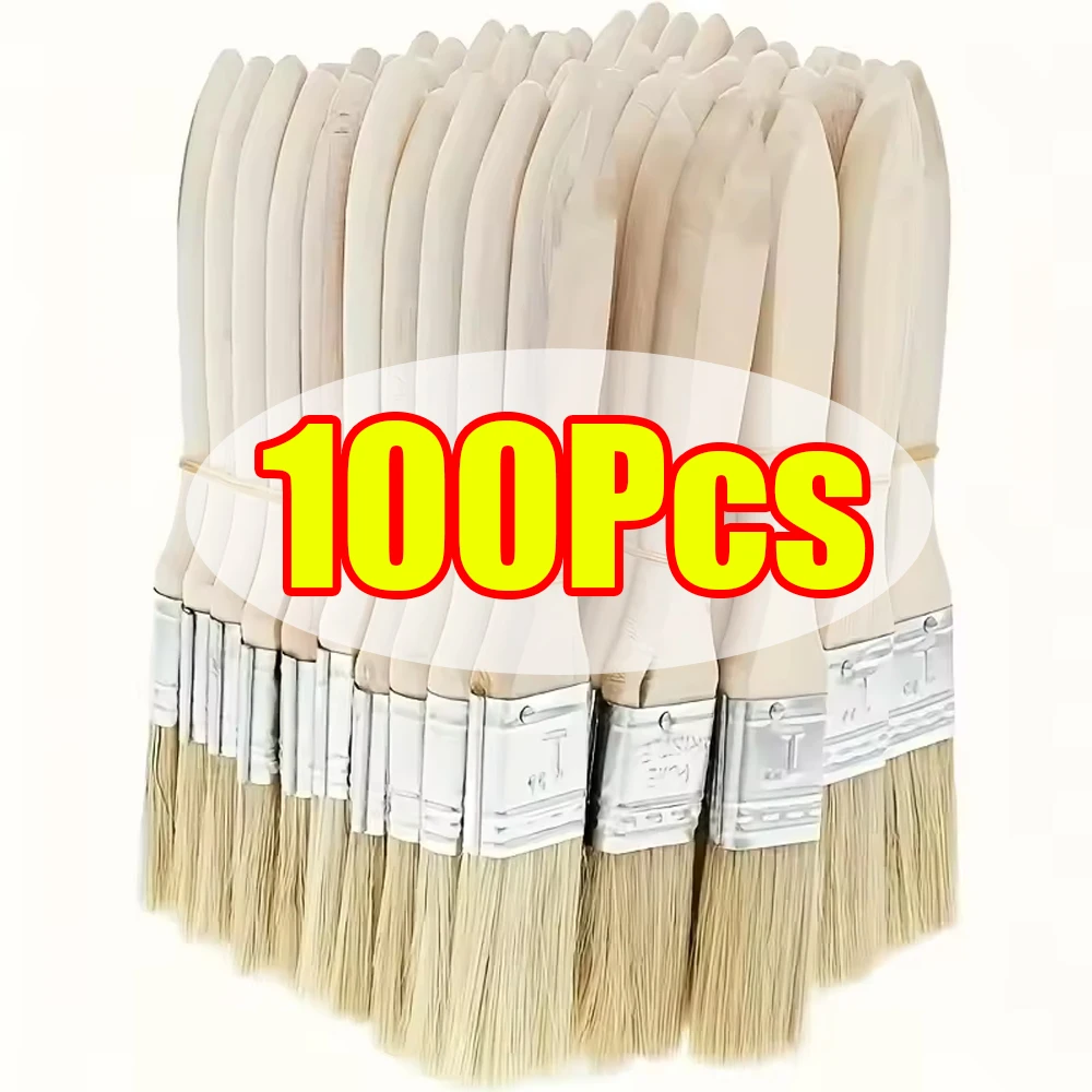 1-100 Peças Pincéis de Crina com Cabo de Madeira, Cerdas Macias, para Churrasco, Desenho, Tingimento de Paredes e Móveis, Conjunto de Ferramentas de Pintura