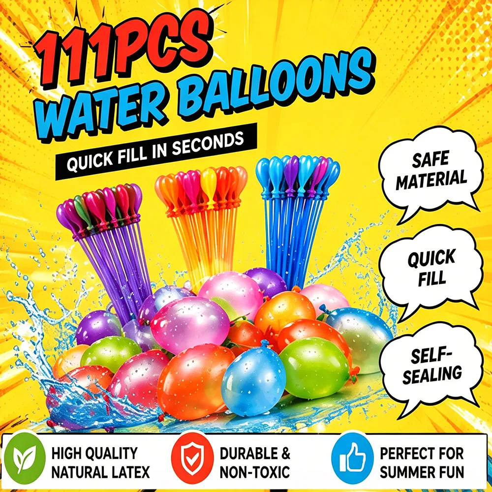 111Pcs Combo Pack Quick Fill Self Sealing Water Balloons Summer Splash Outdoor Garden Pool Beach Party Event Supply Prop Item
