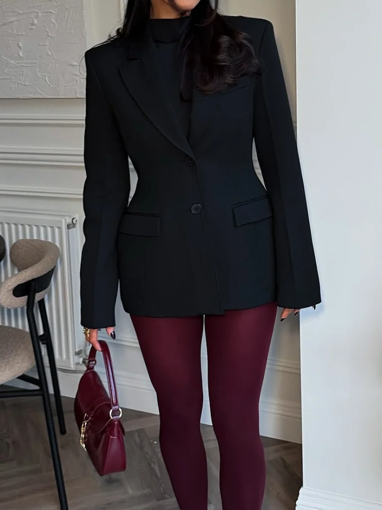 Veste Élégante à Manches sulfpour Femme, Vêtement d'Extérieur Chic, Couleur Unie, Poche à Revers, Mode Slim Fit, Boutonnage Simple, 2025