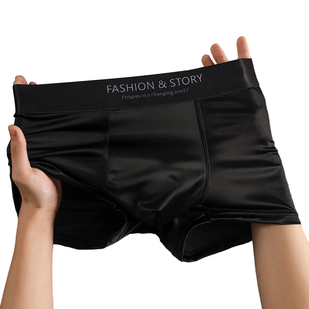 Men Glossy Briefs Smooth Trunks Satin-like Panties Sissy Boxer Shorts Soft Underwear Ice Silk Faux Silk Lingerie Men Underpants