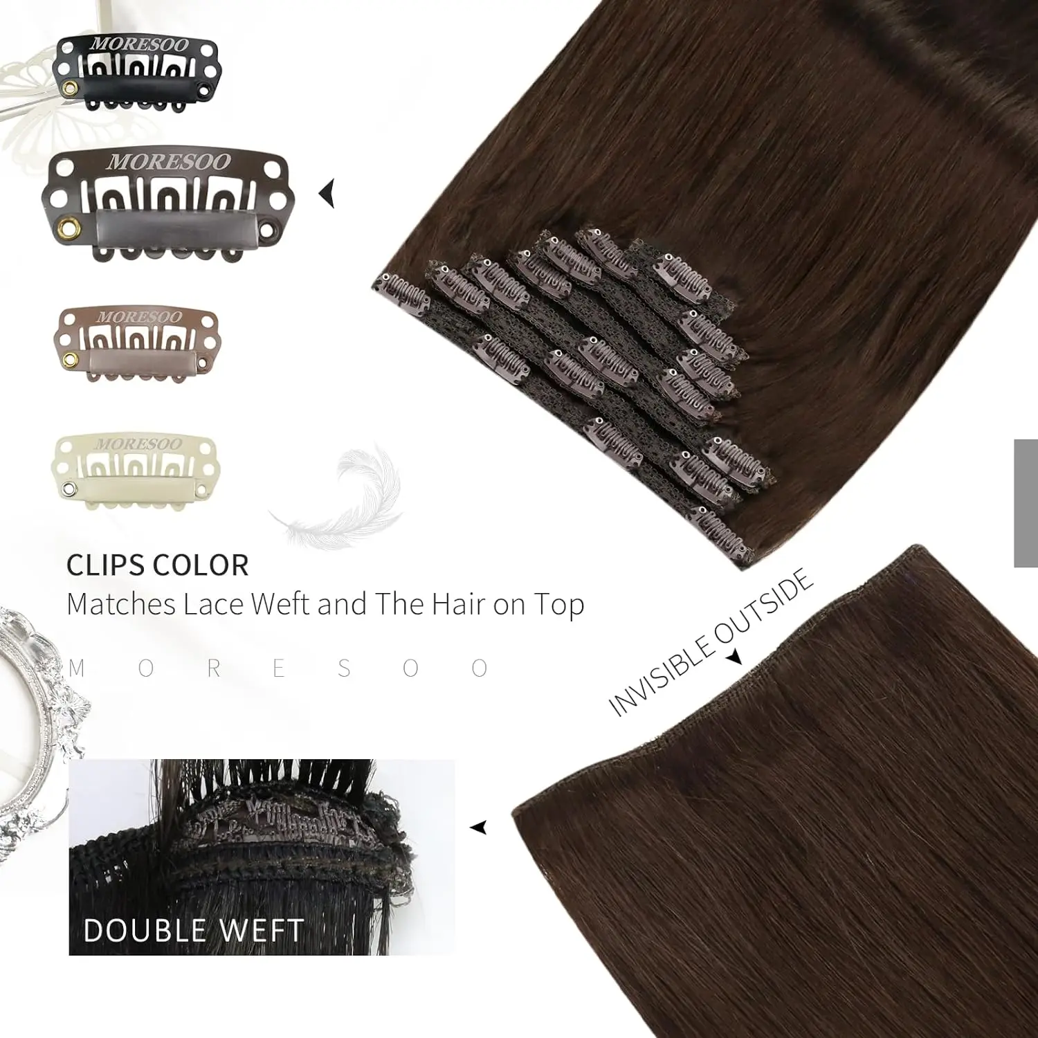 Moresoo Clip in Hair Extensions Human Hair Remy Hair Extensions Clip on Hair Extensions Human Hair Full Head Set Clip in Hair