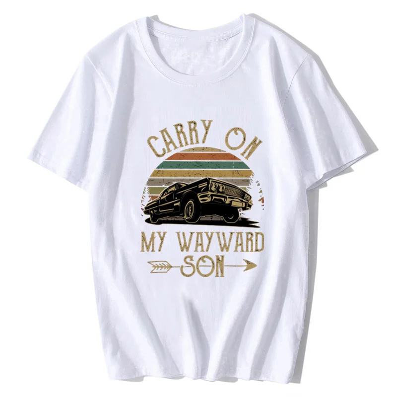 Supernatural T-Shirt Vintage Men's T Shirt Carry on My Wayward Son Dark Heather Unique Tee Shirt Cotton Tshirt Streetwear
