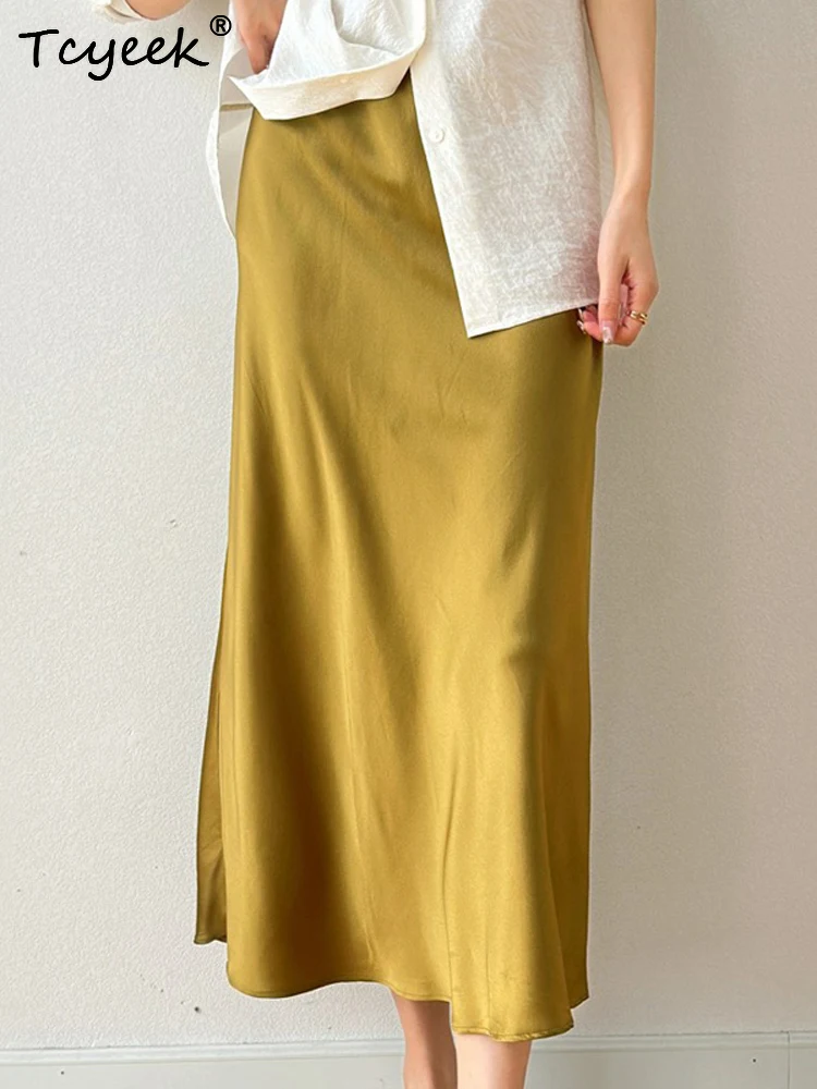 Tcyeek 93% Mulberry Silk Skirts Woman Clothes 2026 Fashion Summer Skirt 21Mm Silk Elegant Skirt for Women Slim Fit Юбка Женская