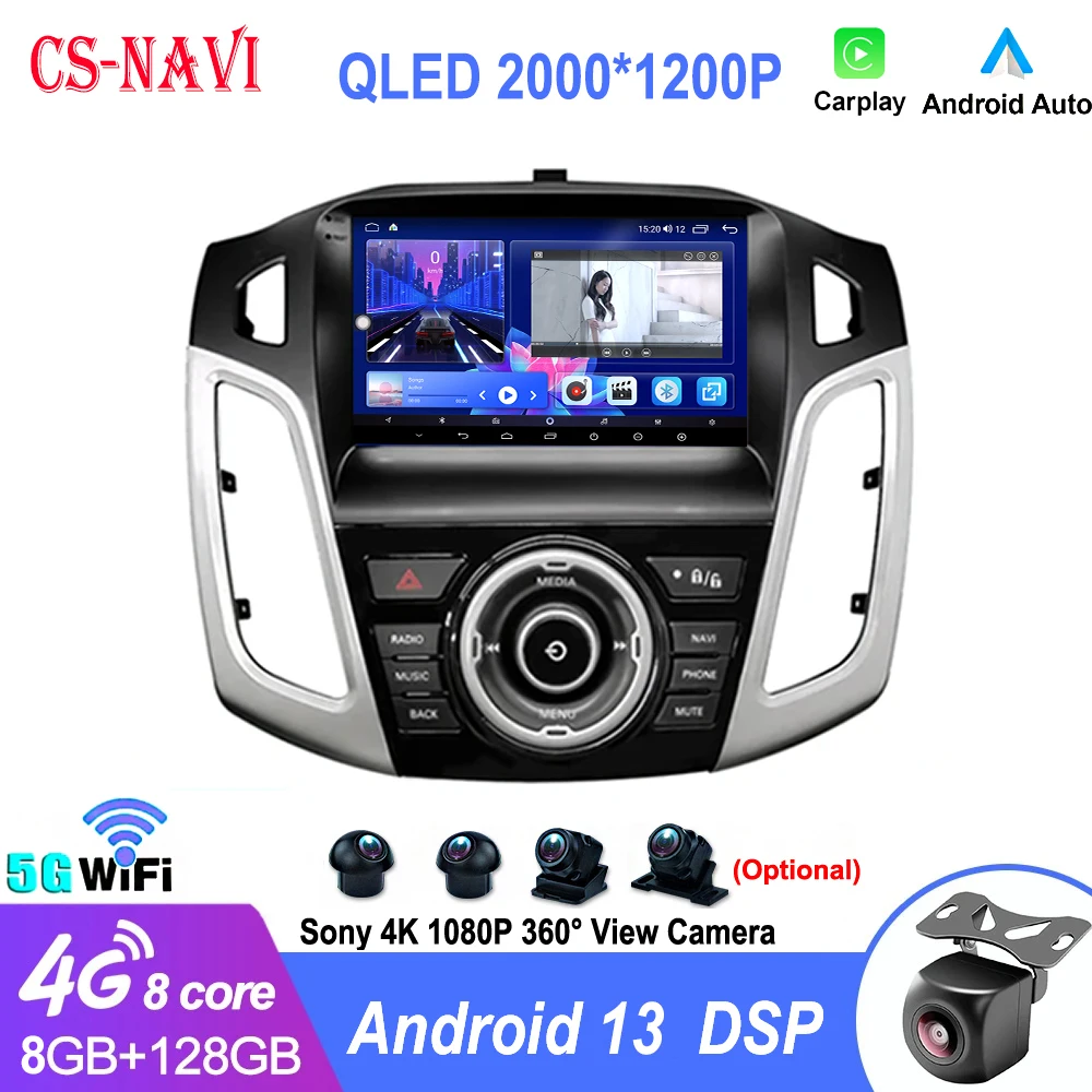 

For Ford Focus 3 MK 3 2012-2015 Car Radio Android 13 Auto AutoRadio Carplay Multimedia Video GPS Navigation WIFI 4G 360 Camera