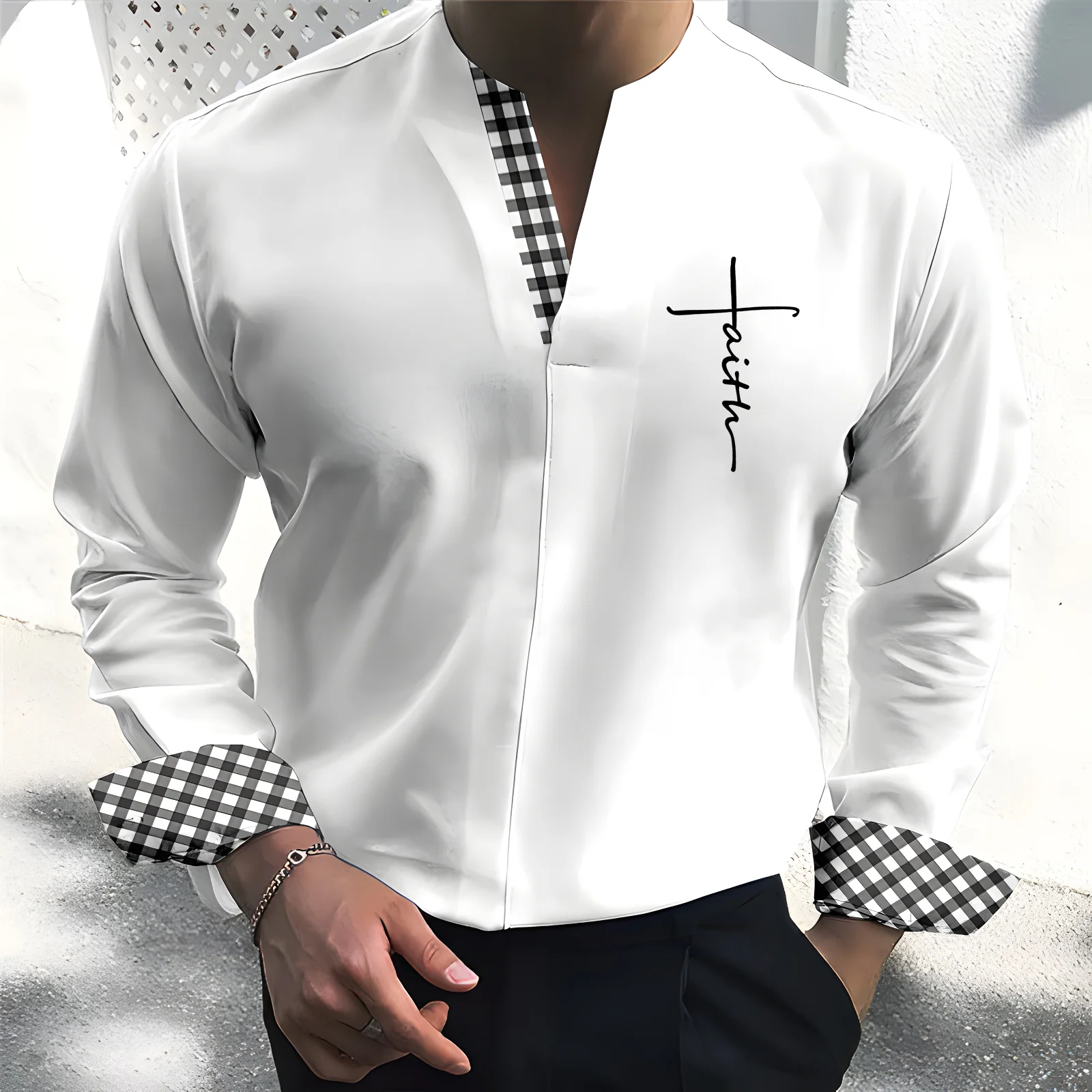 New Fashion V-Neck Solid Shirts Men Shirt Smart Casual Clothes Spring Summer Long Sleeve Tees Tops Men Loose Pullover Streetwear