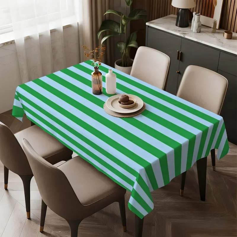 (2D) tablecloth 1pc 1pc Soft, fashionable and beautiful blue and green striped tablecloth, 2D Flat, yzb