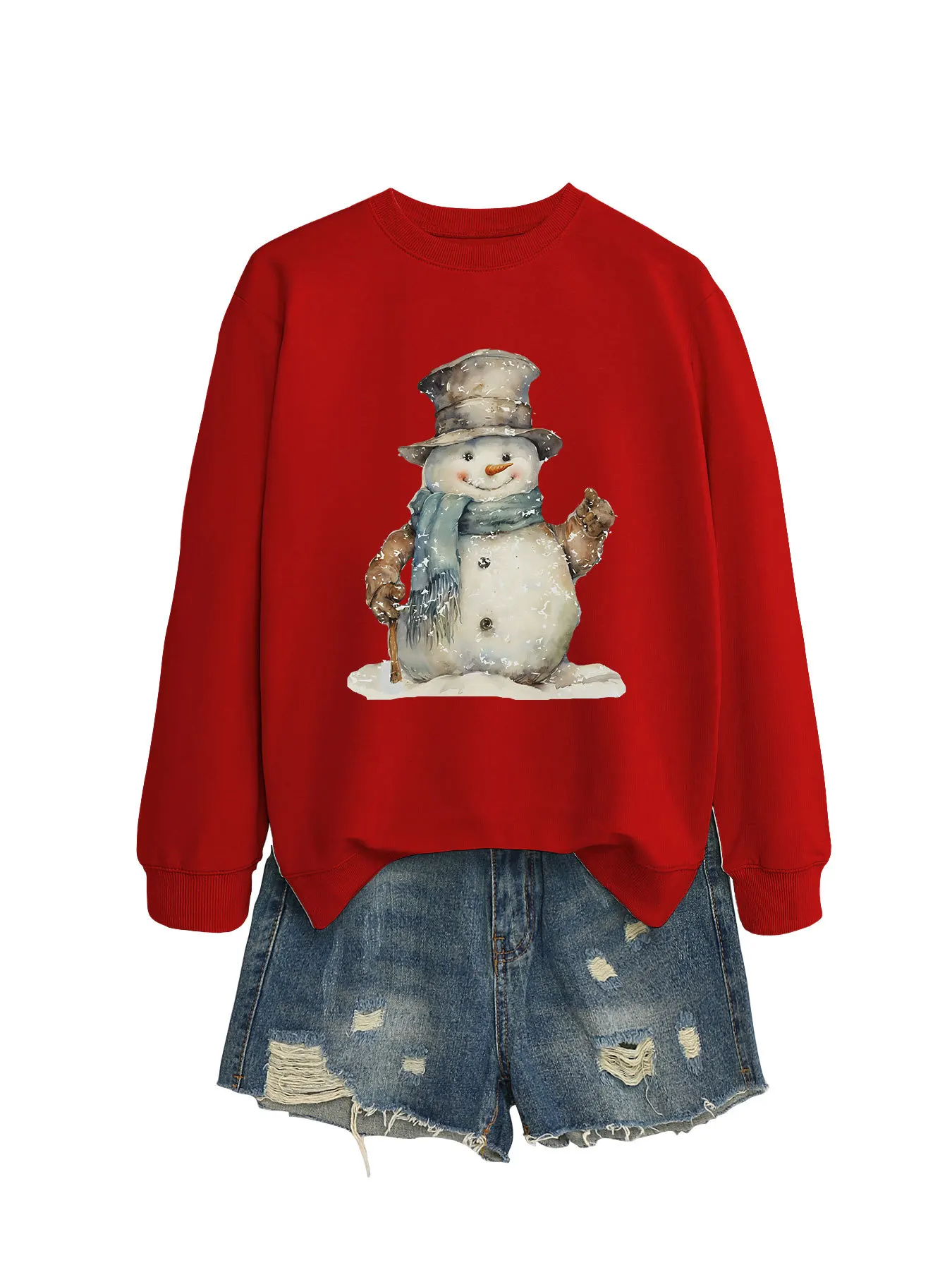 Autumn Winter Women's Sweatshirt Thicken Female Cartoon Snowman Printed Casual Pullovers Tops Women's Loose Jackets Coat