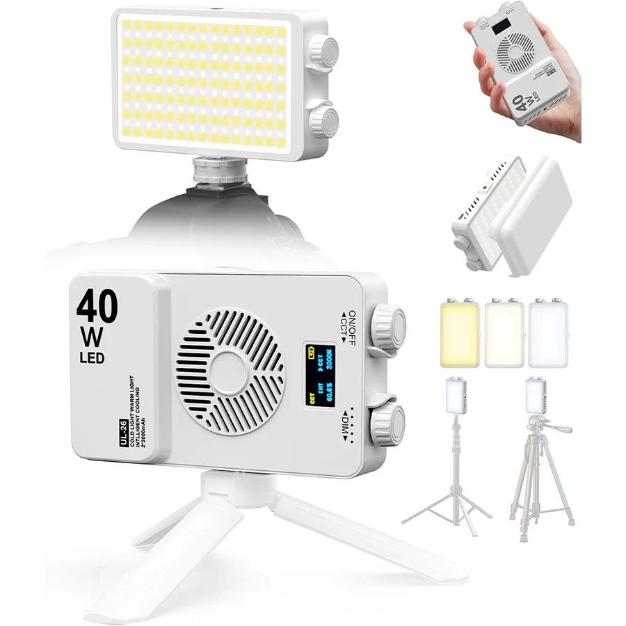 40W 4000mAh Portable LED Video Light, 3000-7000K CRI≥95, 215g Camera Light for DSLR/YouTube/TikTok