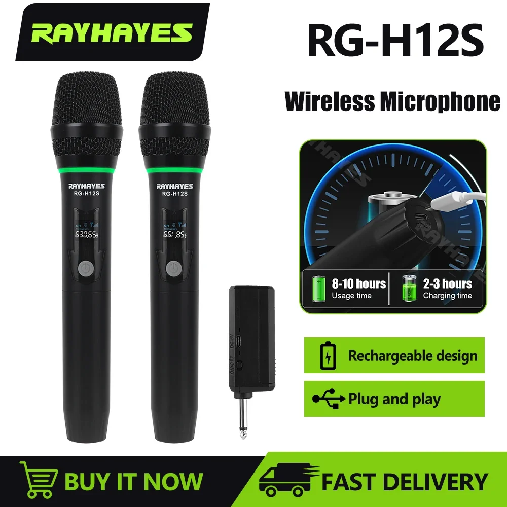 RAYHAYES RG-H12S Wireless Rechargeable Microphone with LED Light Strip Design 8-Hour Battery Life Suitable for KTV and Parties