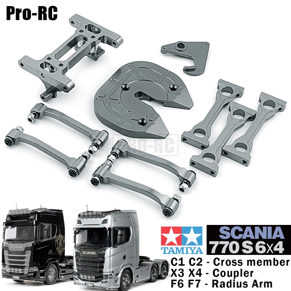 1Set Alloy C1 C2 Cross Member F6 F7 Radius Arm X3 X4 Coupler Disc Chassis Mount for Tamiya 1/14 SCANIA 770 S 6x4 Tractor Truck