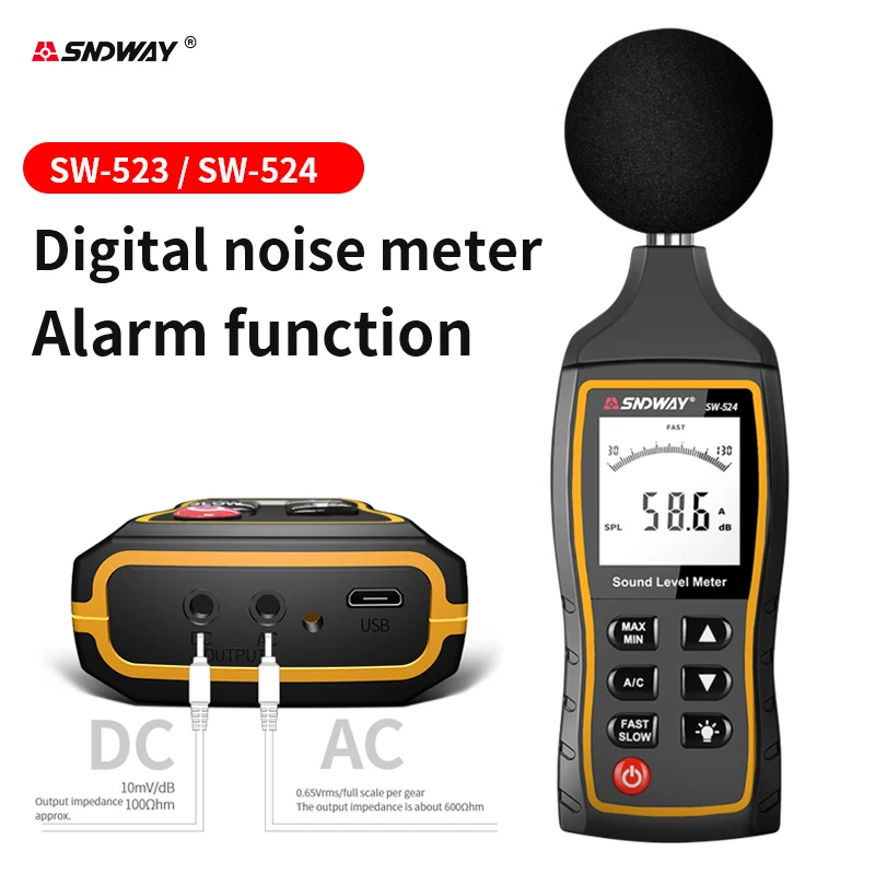 Digital Portátil Som Nível Medidor Handheld db Sonometer Ruído Nível Medidor 30130db Decibel Monitor Sw524