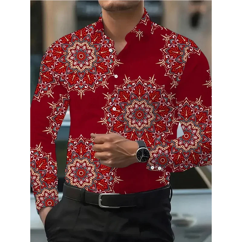 Men's Splice Geometry Beach Shirt Black White Hawaiian Casual Shirt Men's Vintage Shirt Long Sleeve Top
