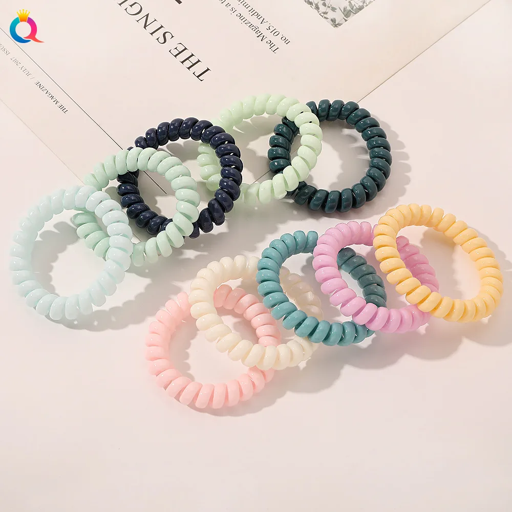 High Elasticity Telephone Coil Hairbands Women Spiral Hair Ties Girls Hair Rings Rope Solid Color Hair Accessories Gum Scrunchy