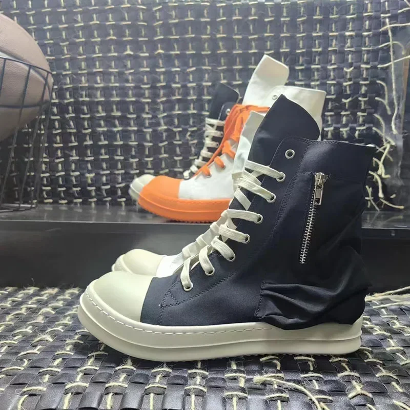 

New Men's and Women's Ro High-top Platform Casual Shoes Designer Round Head Breathable Lace-up Owens Canvas Shoes Luxury Shoes