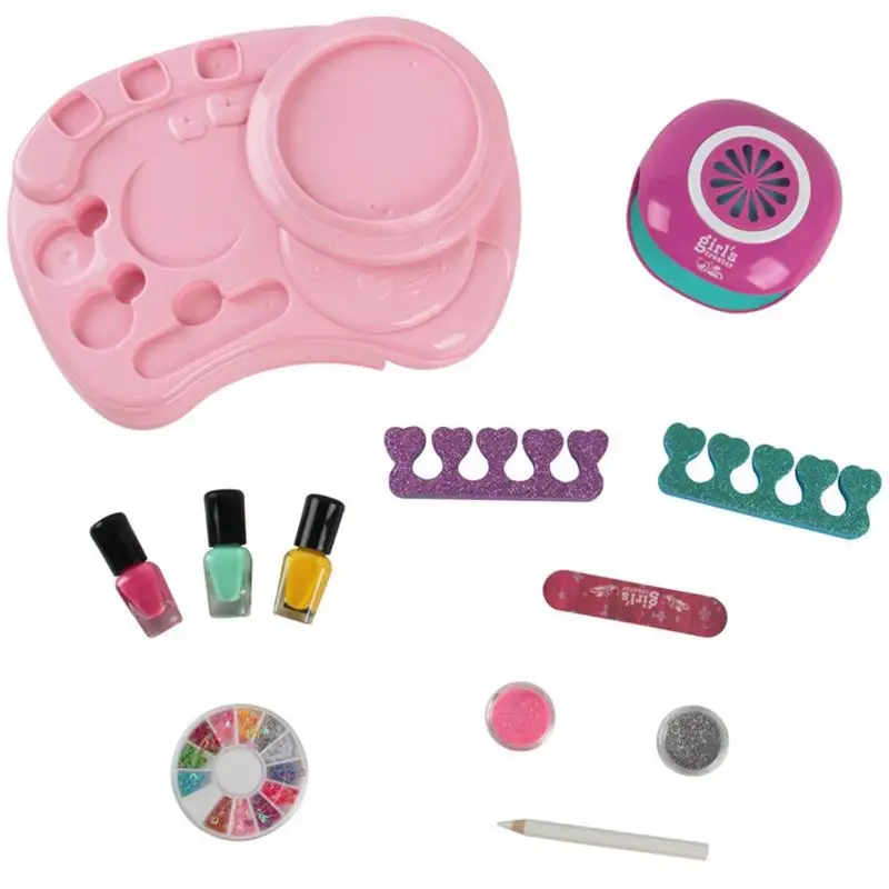 Crianças conjunto de verniz prego meninas conjunto de unhas com secador de unhas kit de arte do prego para meninas spa maquiagem kit menina fingir maquiagem brinquedos suprimentos de unhas