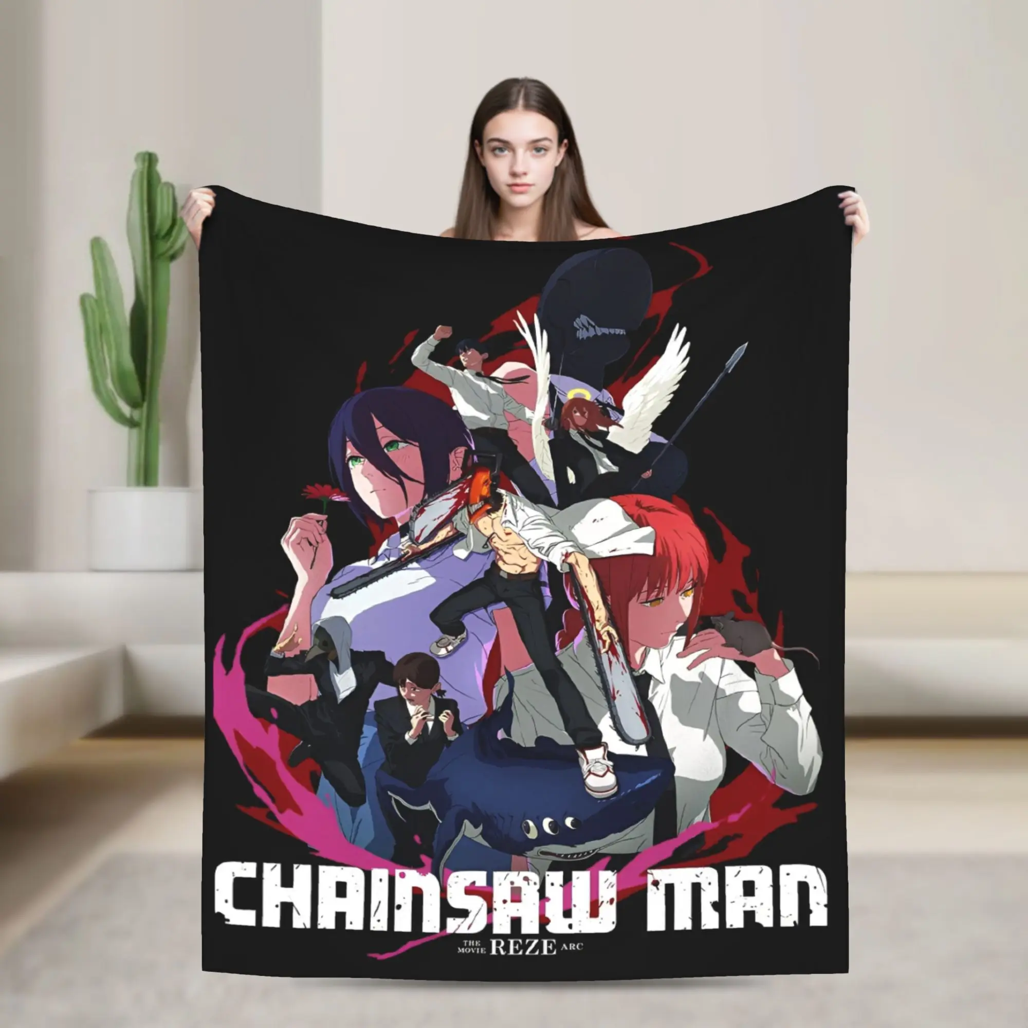 

Одеяло Chainsaw Man Reze Makima Power Aki Denji Fuzzy Пледы Летнее Кондиционер Персонализированное Легкое Покрывало