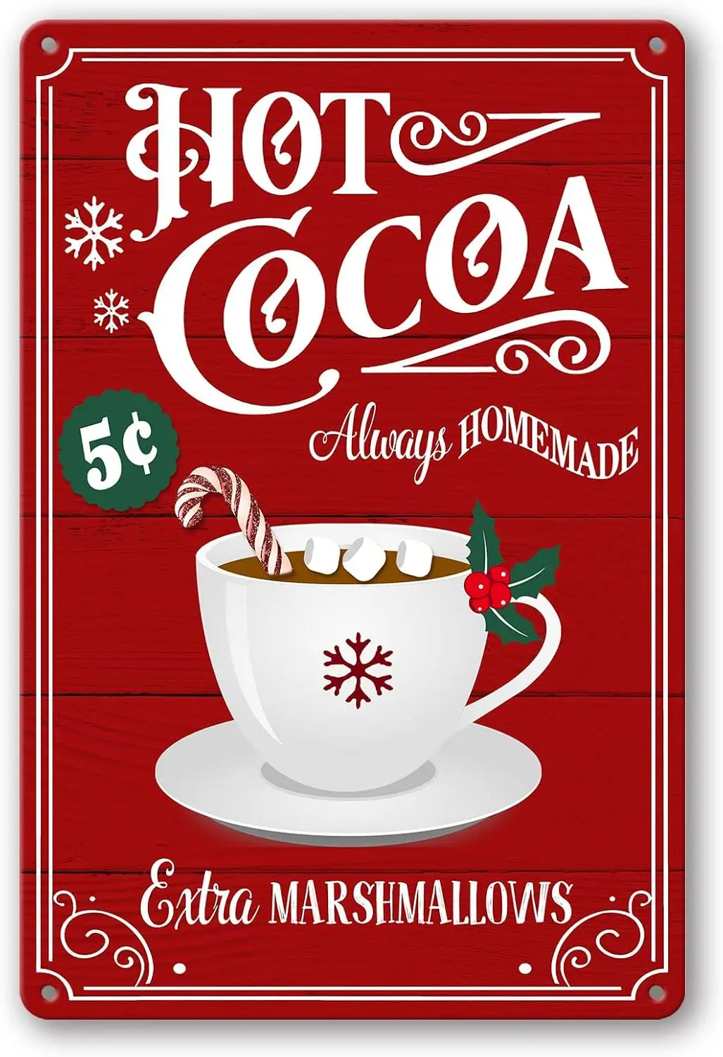sebiuo Christmas Signs Hot Cocoa Bar Metal Tin Sign Decor For Home Vintage Christmas Coffee Cocoa Sign Hot Chocolate Bar Sign Wa