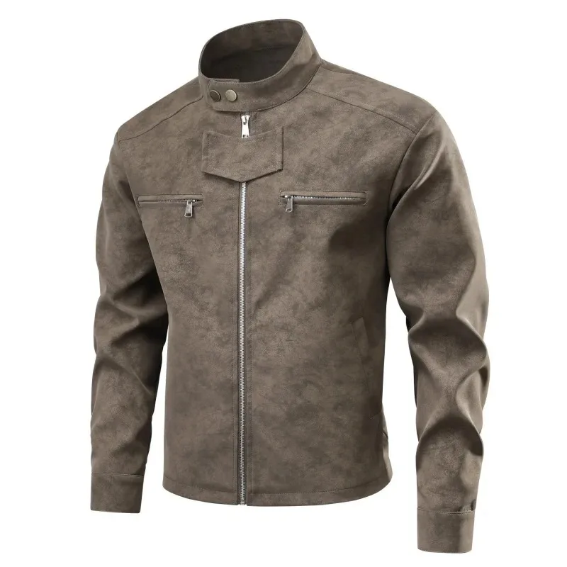 

Мужская кожаная куртка в американском ретро-стиле с воротником-стойкой, весенне-осенняя мотоциклетная куртка, мужская одежда, модные корейские пальто