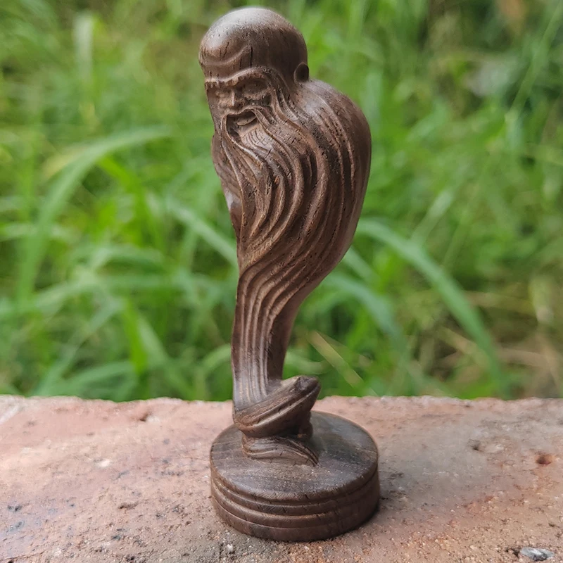 Wooden Long-Bearded Longevity God Figurine, Hand-Carved Longevity God Ornament, Chinese-Style Handicraft, Traditional Chinese Style Hand-Held Decoration