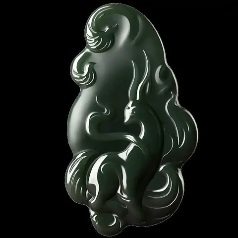 남녀공용 천연 헤티안 옥 목걸이, 타칭 브랜드, 나인테일 여우 펜던트