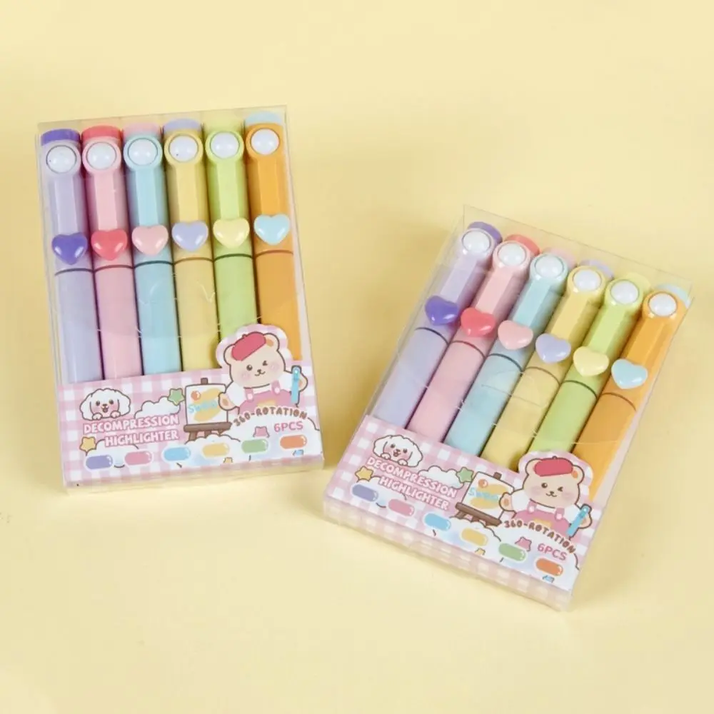 

Rotating Pastel Highlighters Sweet Love Color Stationary Supplies Highlighters Pens Decompression Marker Pen