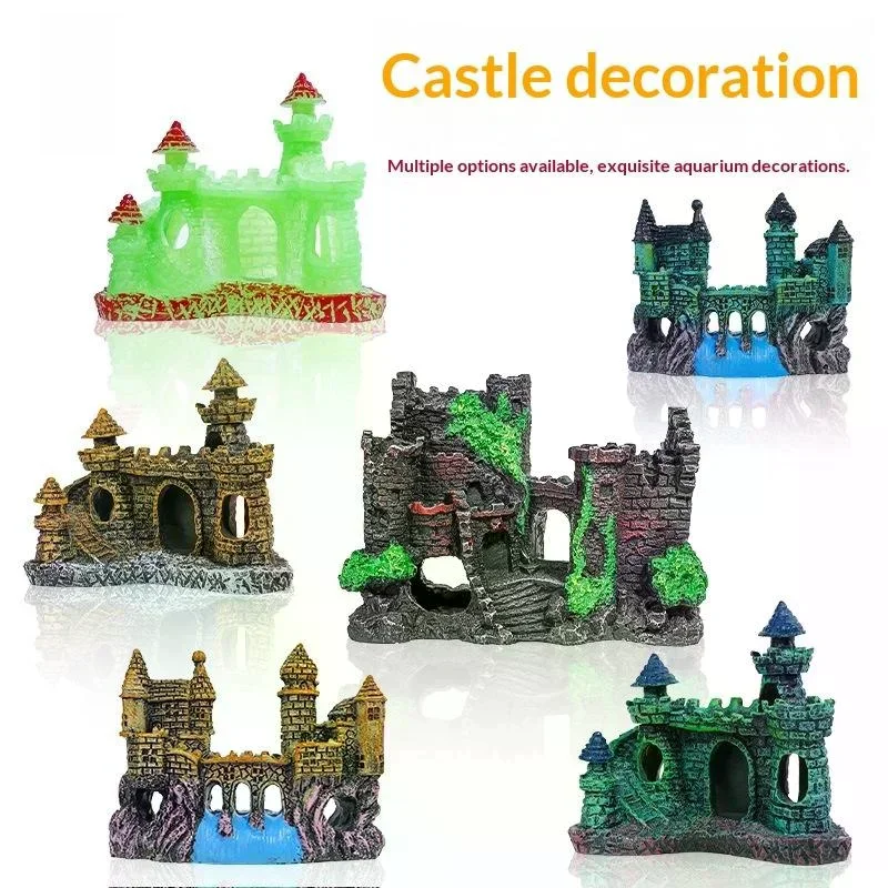 1Pcs Landscaping Resin Rockery Aquarium Rockery Home Craft Creative Castle Shape Fish Tank Ornaments Decoration