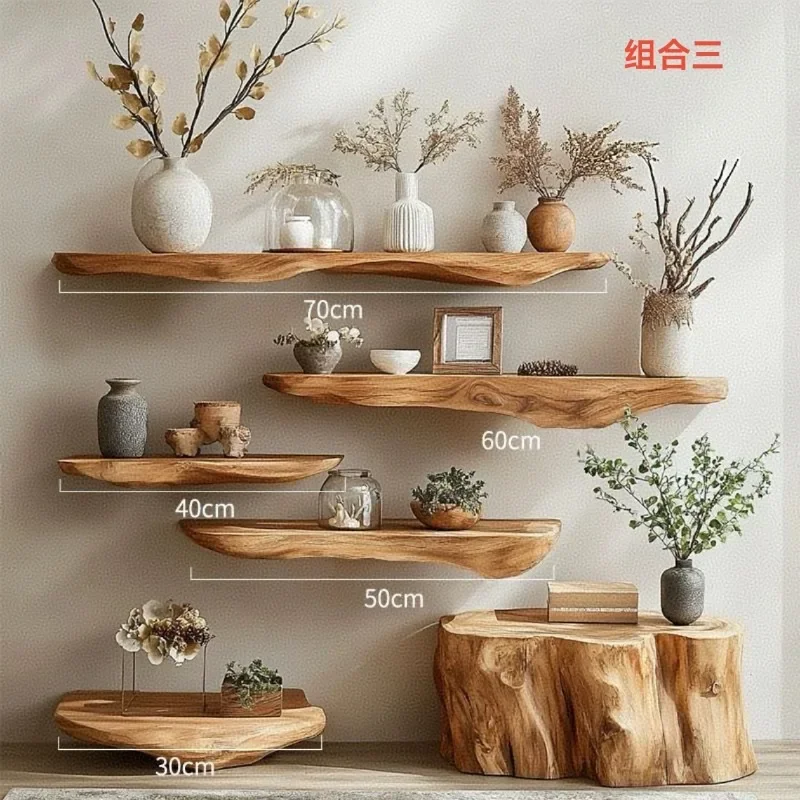 Wall shelf wall shelf wall hanging wall flower stand household bookshelf multi-layer bedside solid wood storage rack baffle