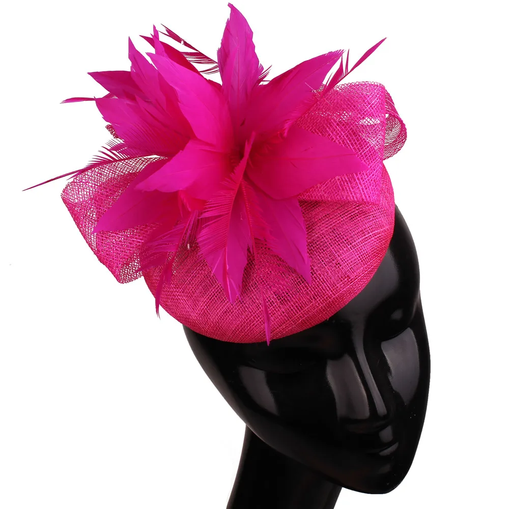 

4 Layer Sinamay Women Millinery Cap Fancy Feather Flower Headpiece With Hair Pin Ladies Church Occasion Fascinators Accessories