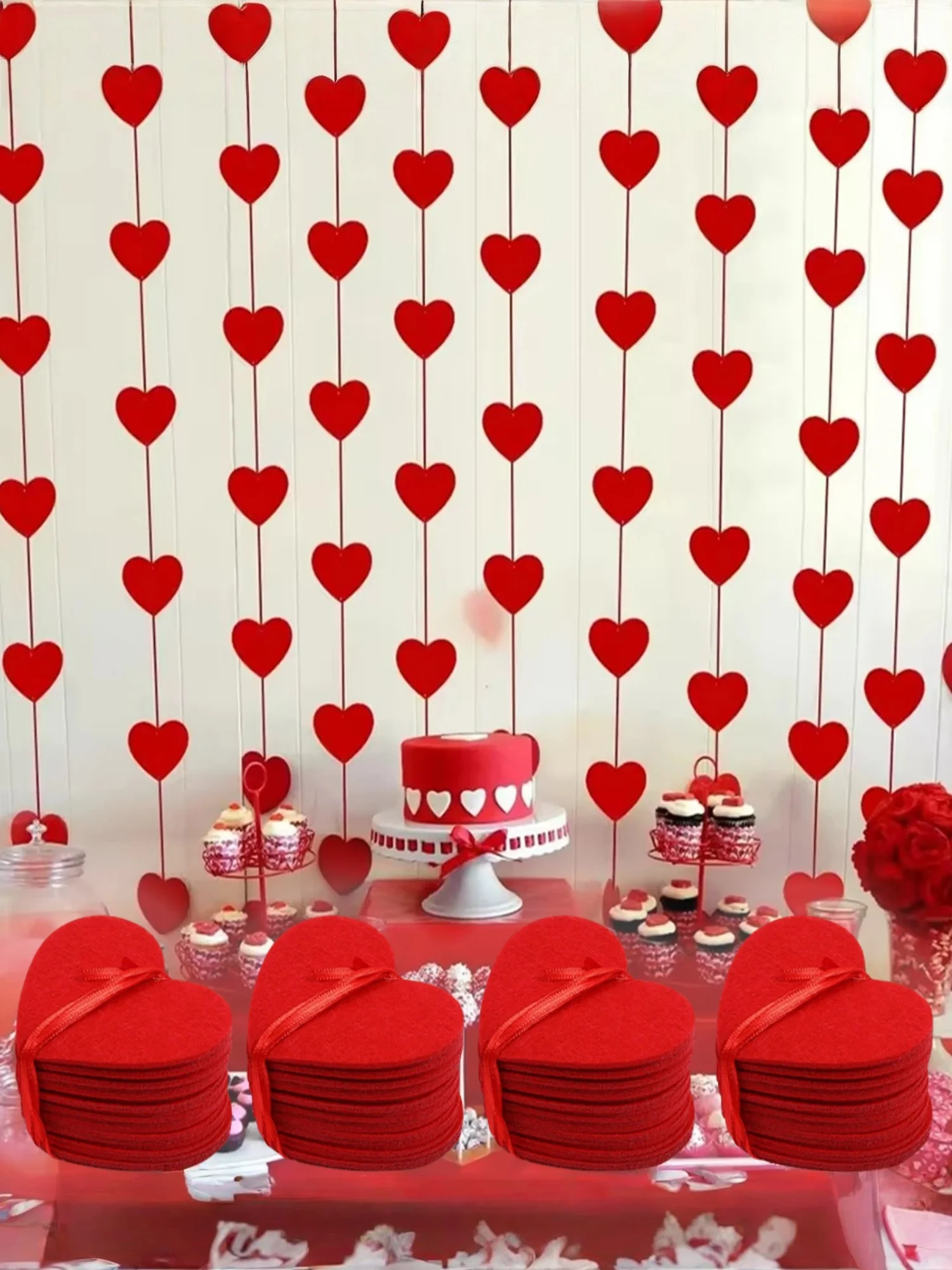 Guirlande de cœurs rouges 3M, 1 à 8 paquets, bricolage, guirlande suspendue pour la saint-valentin, décorations de fête pour proposition d'anniversaire de mariage