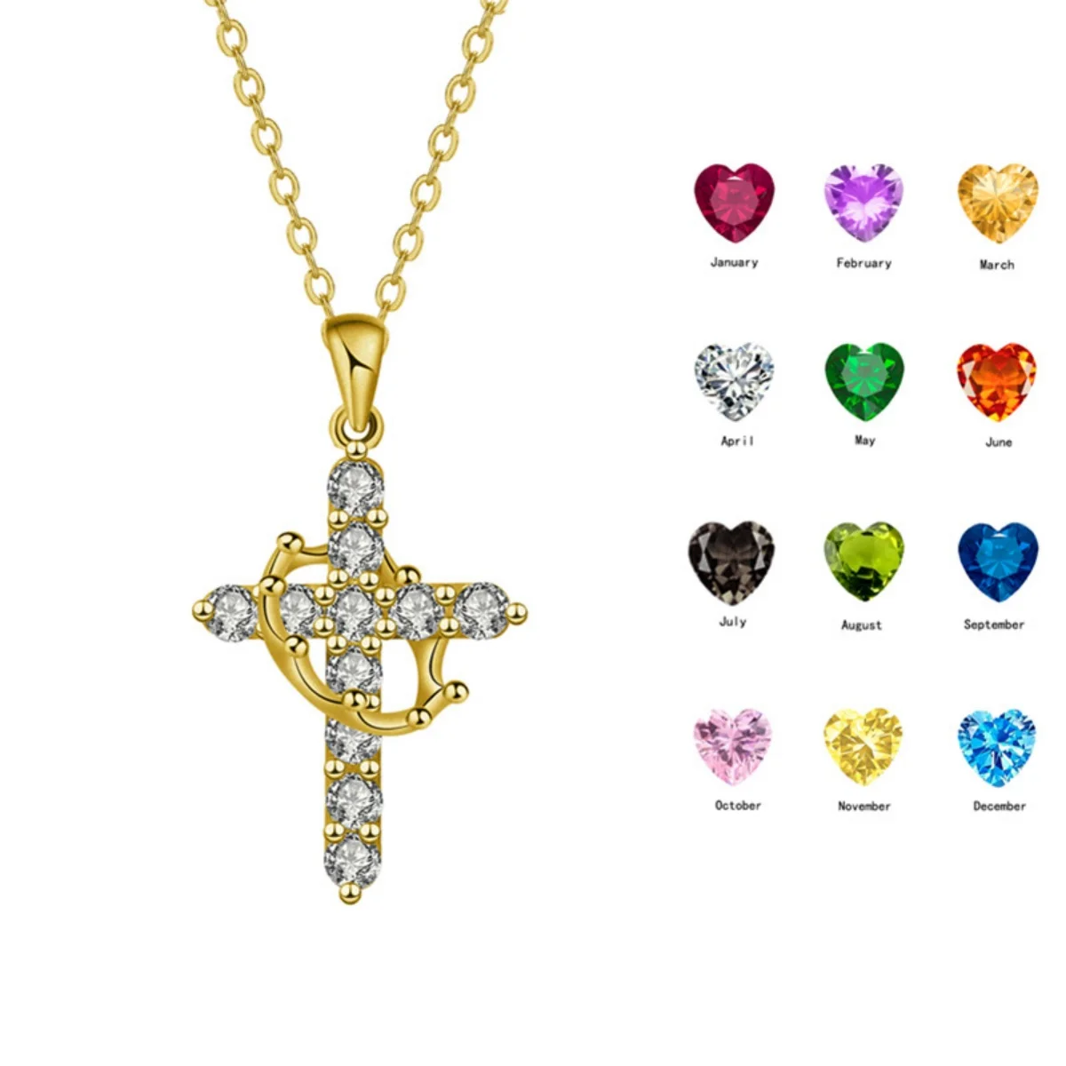 Edelstahl Zirkon Kreuz Drehbare Krone Anhänger Halskette Für Frauen Männer Exquisite Bunte Birthstone Kreuz Choker Schmuck