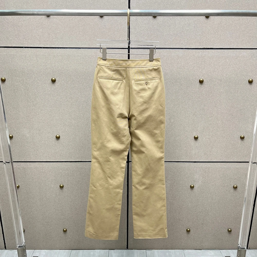 우아한 하이웨이스트 스트레이트 팬츠 여성용 100% 면 테일러드 밑단 장식 겨울 출퇴근 패션 Y2K 스타일 신상품