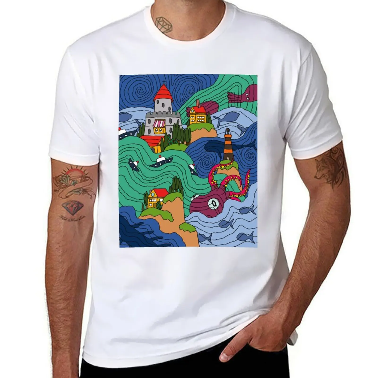 

Mosaic Ocean T-Shirt Basic Solid Color Short Sleeve Cotton Top
