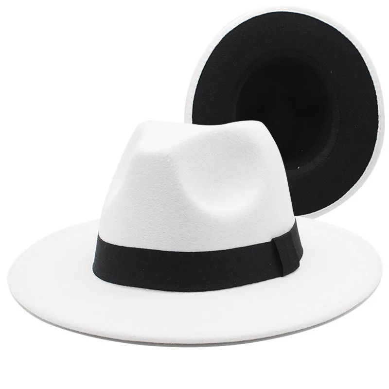 

Black And White Double-sided Color Matching Woolen Hat Felt Cap Female Flat Brim Fedora Hat European And American Popular Hat