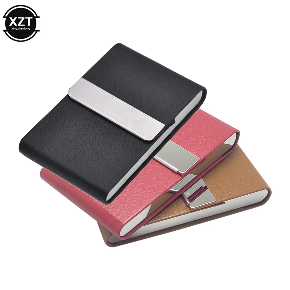 3 Colors PU Leather Business Card Holder with Magnetic Buckle Slim Pocket Name Card Holder Stainless Steel Credit Card ID Case